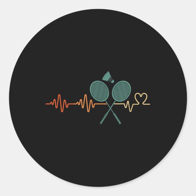 Heartbeat Badminton Shuttle Racket Retro Player Gi Classic Round Sticker (Front)