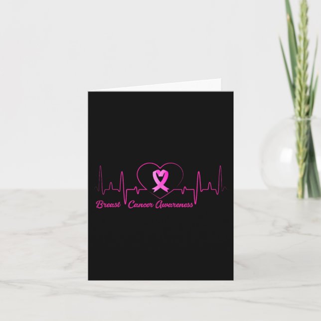 Heartbeat Breast Cancer Awareness Pink Ribbon  Card (Front)