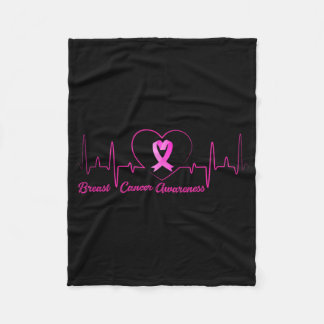 Heartbeat Breast Cancer Awareness Pink Ribbon Fleece Blanket