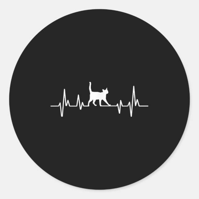 Heartbeat Cat  Classic Round Sticker (Front)