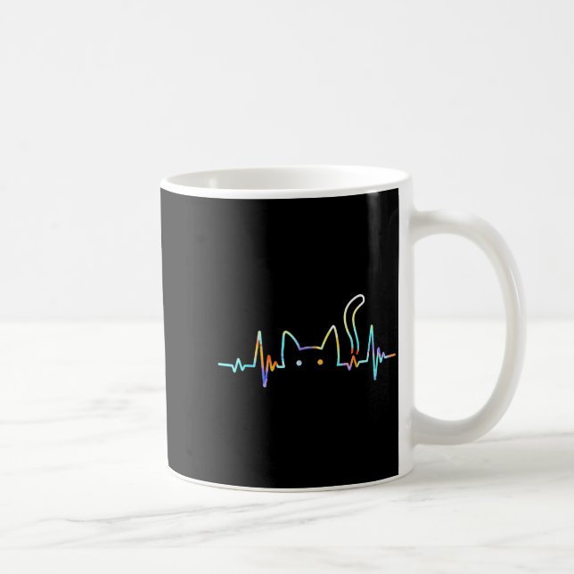 Heartbeat Cat Lover Animal Silhouette Cute Cat  Coffee Mug (Right)