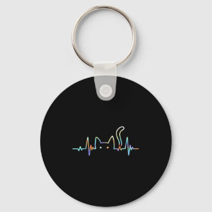 Heartbeat Cat Lover Animal Silhouette Cute Cat Keychain