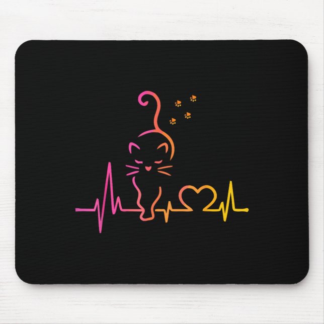 Heartbeat Cat Lover Animal Silhouette Cute Cat  Mouse Pad (Front)