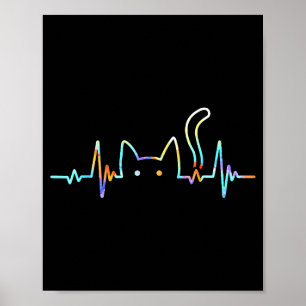 Heartbeat Cat Lover Animal Silhouette Cute Cat  Poster