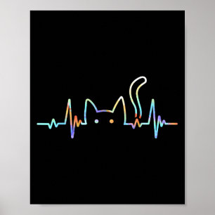 Heartbeat Cat Lover Animal Silhouette Cute Cat Poster