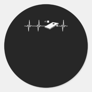Heartbeat Cornhole Classic Round Sticker