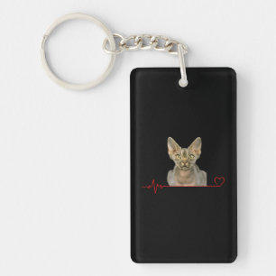 Heartbeat Devon Rex Cat Woman Girl Cat Lover Keychain