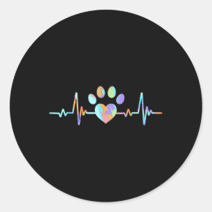 Heartbeat Dog Lover Paw Funny  Classic Round Sticker