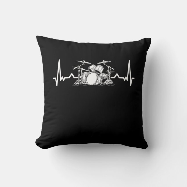 Heartbeat Drum Set  Drummer Musician Drumsticks Throw Pillow (Front)