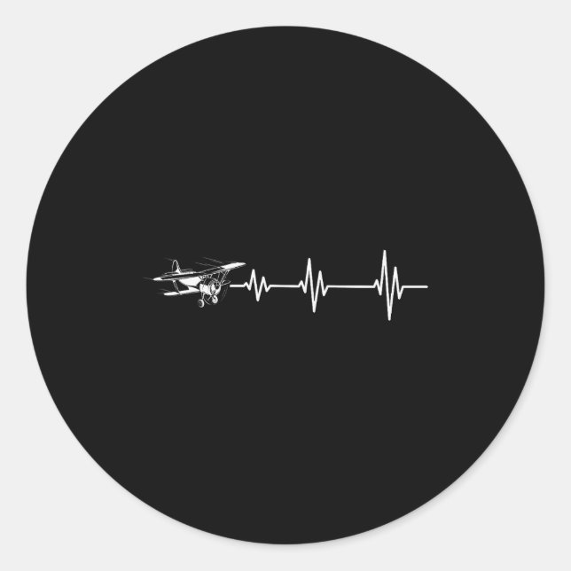 Heartbeat Flying Plane Pulse Line Retro Prop Aircr Classic Round Sticker (Front)