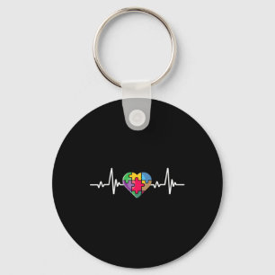 Heartbeat Heart Puzzle Autistic Autism Awareness  Keychain