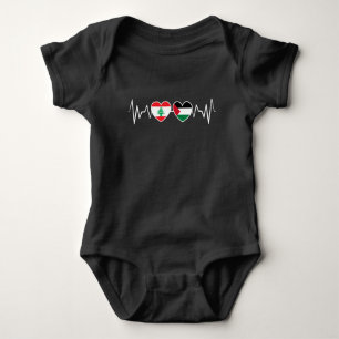 Heartbeat Lebanon Palestine Unity Flags. Baby Bodysuit