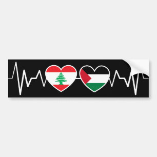 Heartbeat Lebanon Palestine Unity Flags. Bumper Sticker