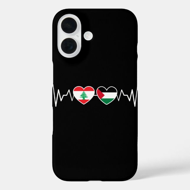 Heartbeat Lebanon Palestine Unity Flags. Case-Mate iPhone Case (Back)