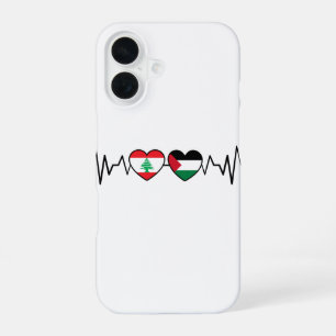 Heartbeat Lebanon Palestine Unity Flags. iPhone 16 Case