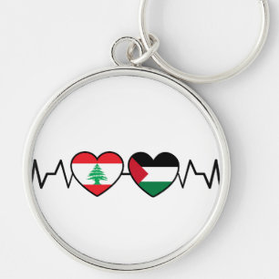 Heartbeat Lebanon Palestine Unity Flags. Keychain