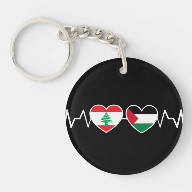 Heartbeat Lebanon Palestine Unity Flags. Keychain (Front)