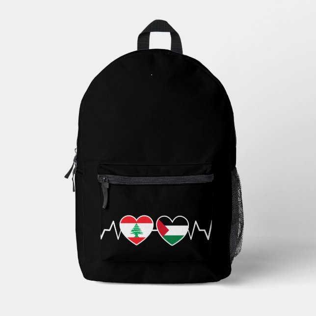 Heartbeat Lebanon Palestine Unity Flags. Printed Backpack (Front)