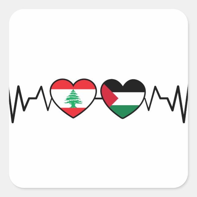 Heartbeat Lebanon Palestine Unity Flags. Square Sticker (Front)