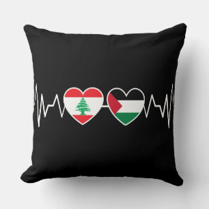 Heartbeat Lebanon Palestine Unity Flags. Throw Pillow