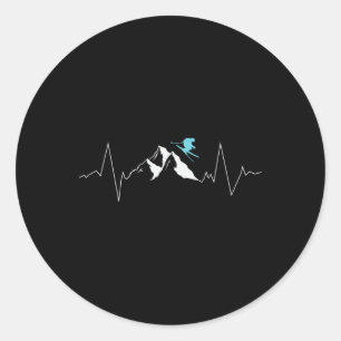 Heartbeat Line For Skiing Snow Classic Round Sticker