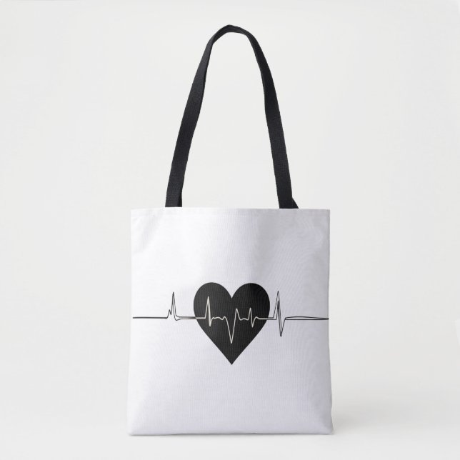 Heartbeat Love: Black Heart Tee Tote Bag (Front)