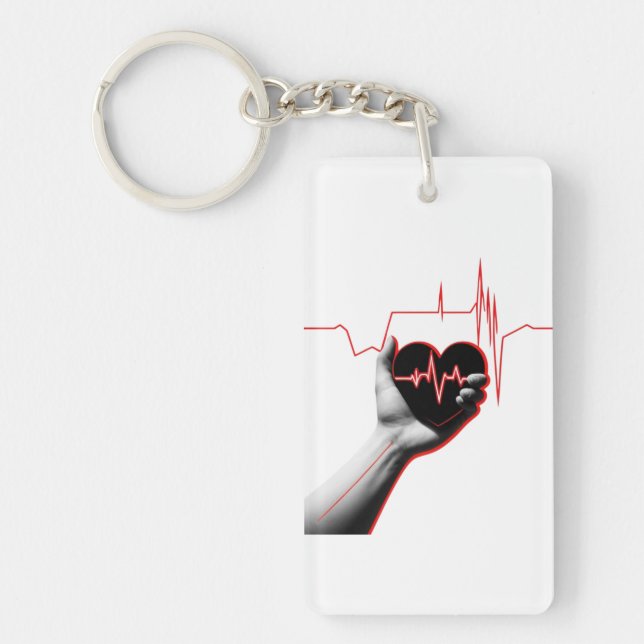 Heartbeat Love Design – Hand Holding Heart  Keychain (Front)