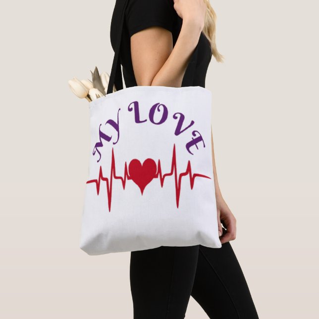 Heartbeat Love – Minimalist Romantic Design Tote Bag (Close Up)