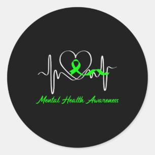 Heartbeat Mental Health Awareness Green Ribbon Sup Classic Round Sticker