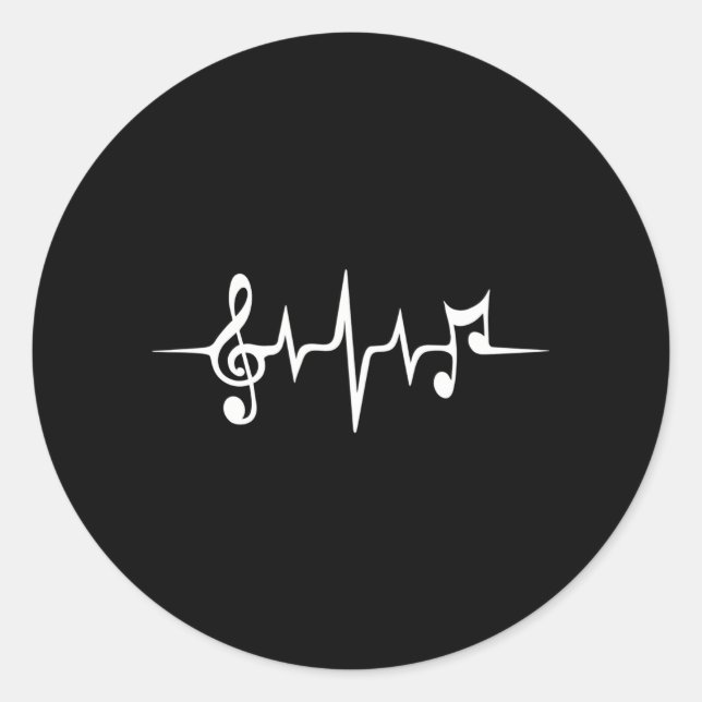 Heartbeat Music Notes Pulse Treble Clef Bass Key Classic Round Sticker (Front)