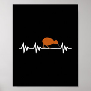 Heartbeat New Zealand Flag Kiwi Bird Travel Holida Poster