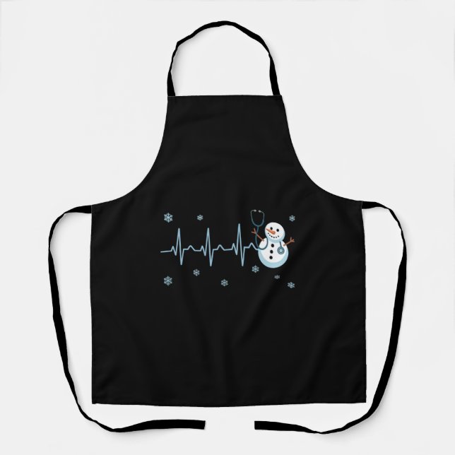 Heartbeat Nurse Snowman Christmas  Apron (Front)
