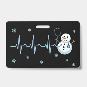 Heartbeat Nurse Snowman Christmas Badge