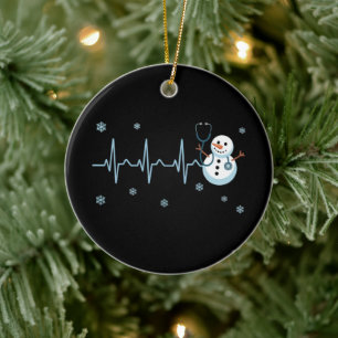 Heartbeat Nurse Snowman Christmas  Ceramic Ornament