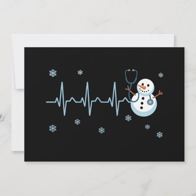 Heartbeat Nurse Snowman Christmas  Invitation (Front)