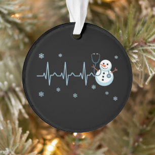 Heartbeat Nurse Snowman Christmas  Ornament