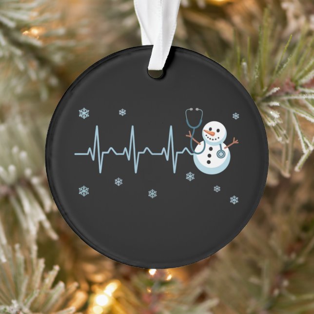 Heartbeat Nurse Snowman Christmas  Ornament (Tree)