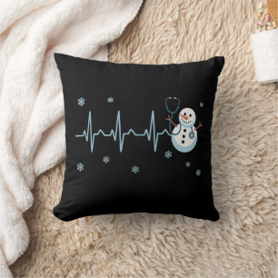 Heartbeat Nurse Snowman Christmas  Throw Pillow