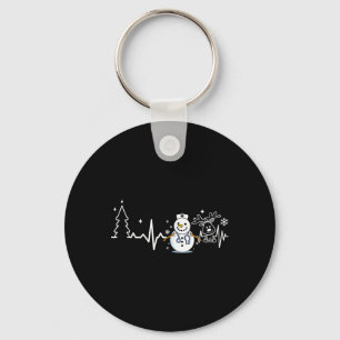 Heartbeat Nurse Snowman Nurse Christmas Keychain