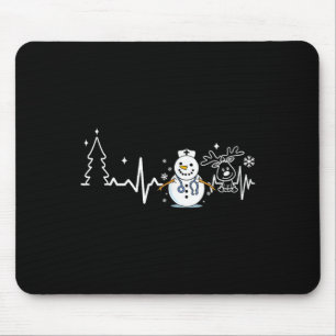 Heartbeat Nurse Snowman Nurse Christmas Mouse Pad