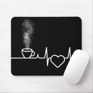 Heartbeat Pattern With Steaming Cup of Coffee Mouse Pad