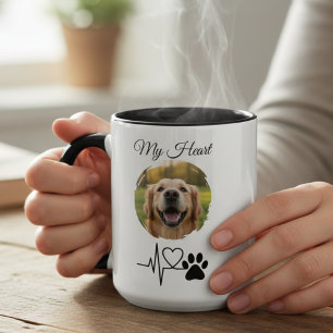 Heartbeat Paw Print Pet Photo Mug