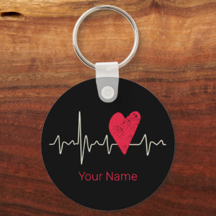 Heartbeat Pulse Heart Valentine's Day Or Mother's  Keychain