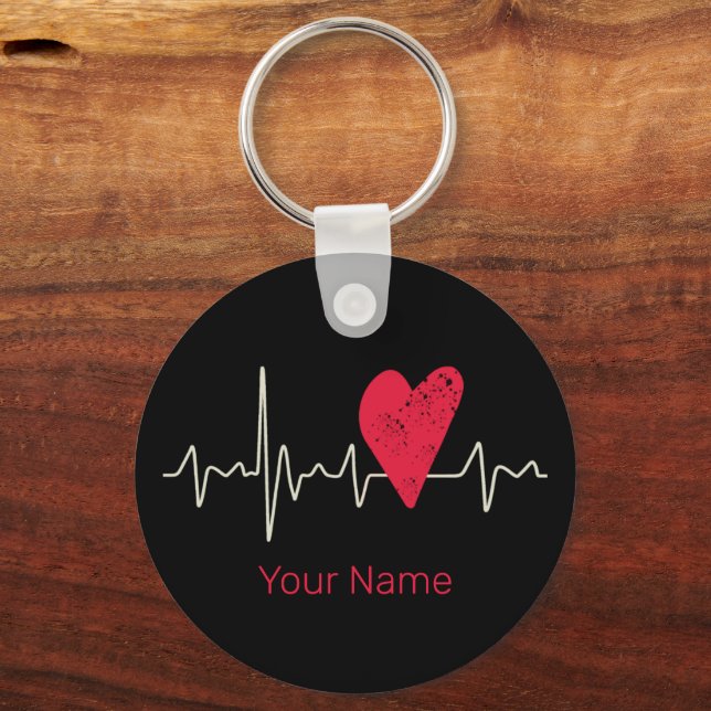 Heartbeat Pulse Heart Valentine's Day Or Mother's  Keychain (Front)