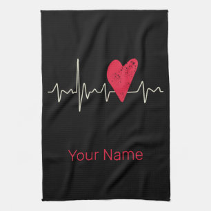 Heartbeat Pulse Heart Valentine's Day Or Mother's  Kitchen Towel
