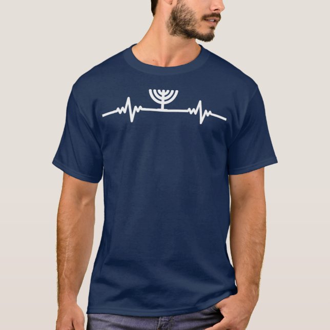 Heartbeat Pulse Menorah Pulse Rate Hebrew T-Shirt (Front)