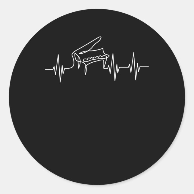Heartbeat Pulse Piano Grand Piano Pianist Classic Round Sticker (Front)