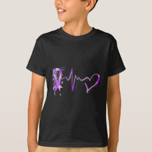 Heartbeat Purple Ribbon Pancreatic Cancer Awarenes T-Shirt