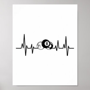 Heartbeat Rack Pool Billiard Player Billiards Cue  Poster