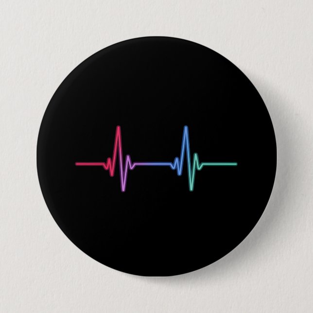 Heartbeat Rainbow Pride LGBTQ Ally  3 Inch Round Button (Front)